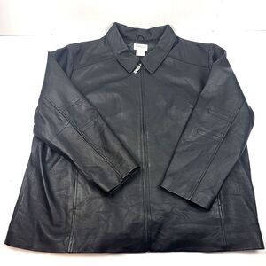 Tribeca Studio Leather Jacket Black long sleeve full Zip Size 26WP
